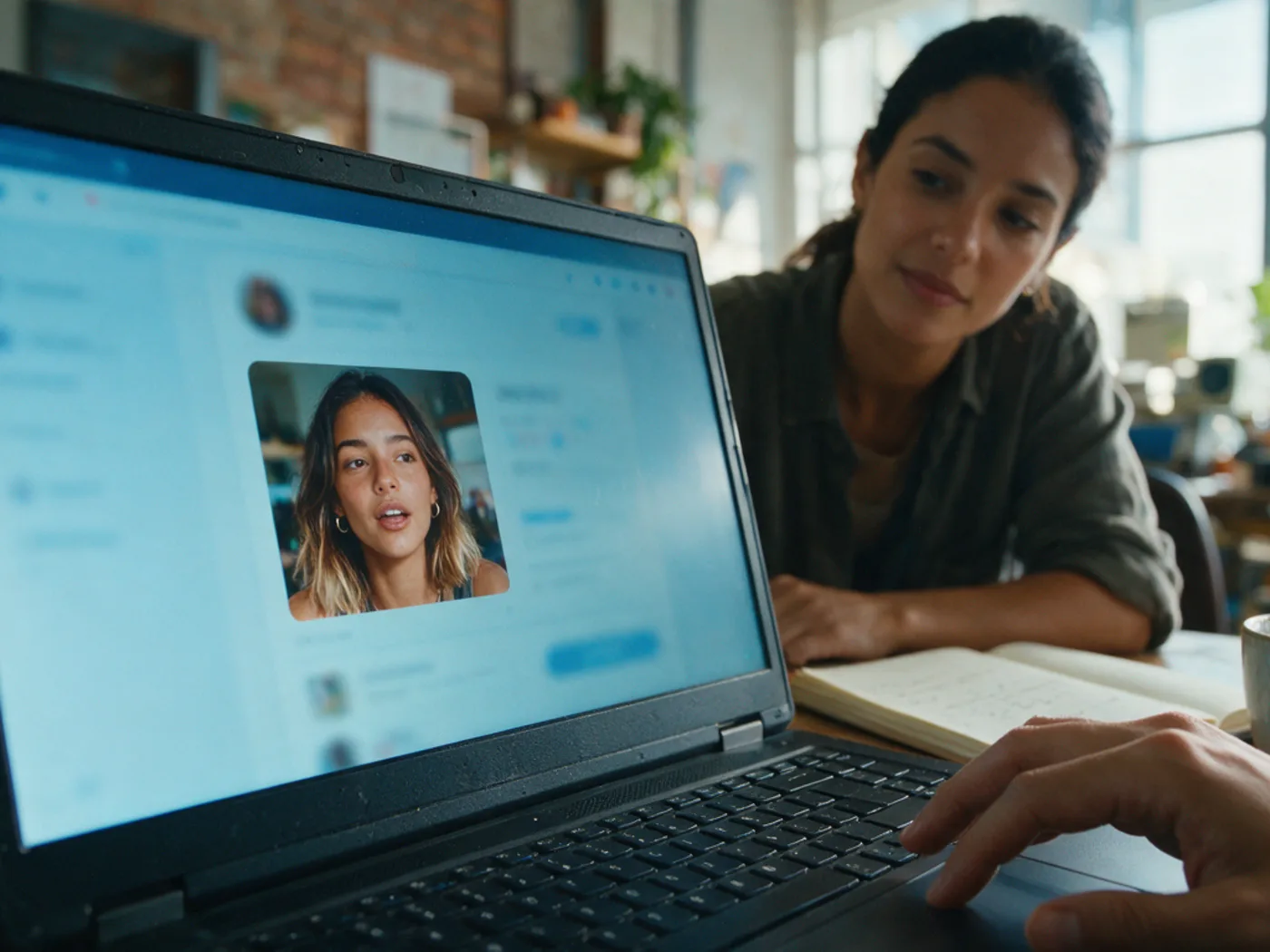 Analyst reviewing a creator's profile on a laptop screen.