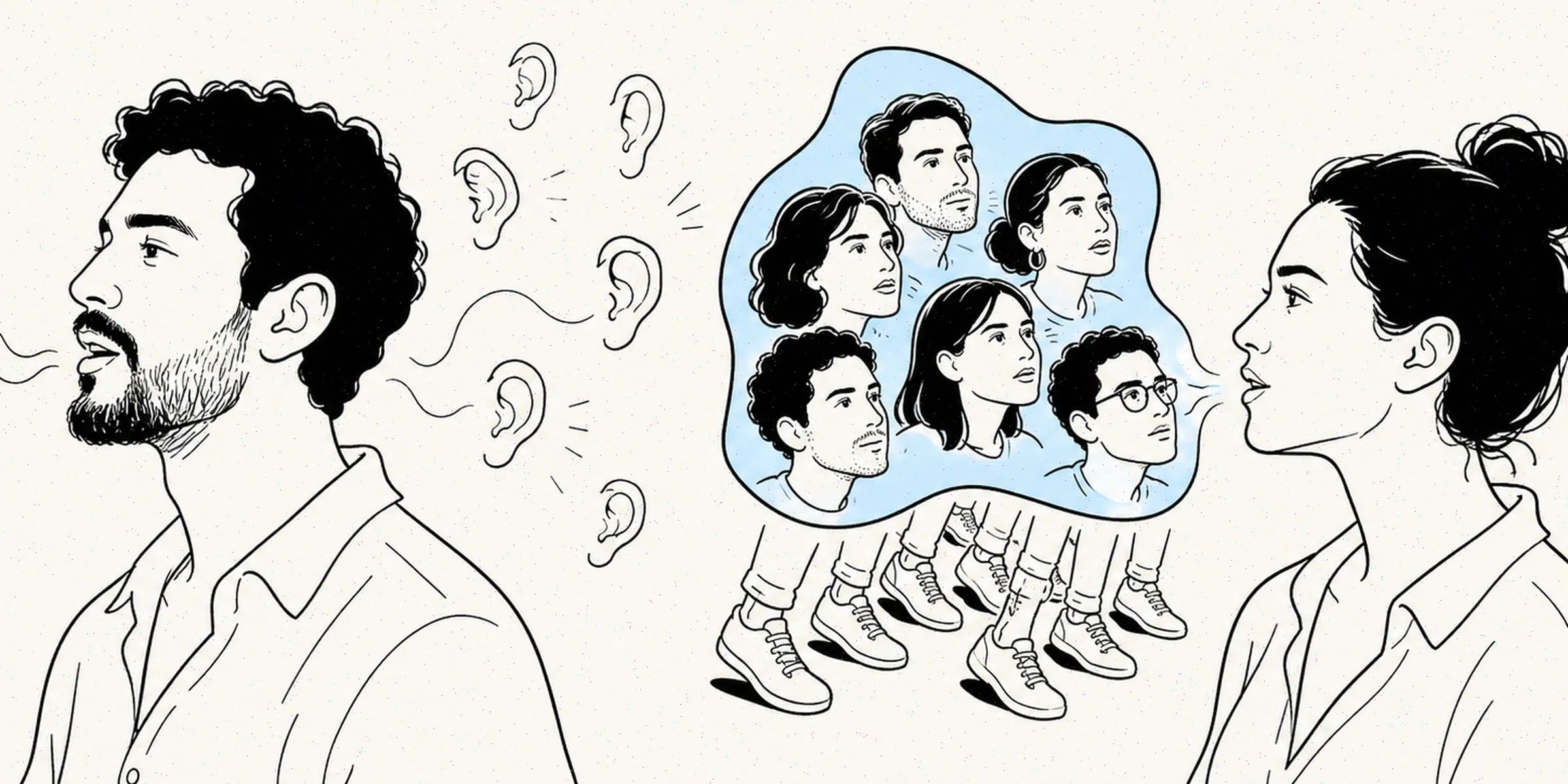 Duas creators lado a lado: atrás de uma, uma multidão dispersa; atrás da outra, um grupo pequeno e atento.