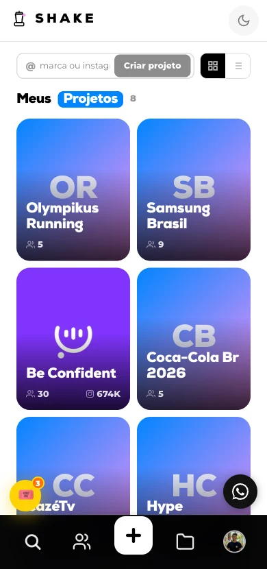 My Projects in Shake with three search boards