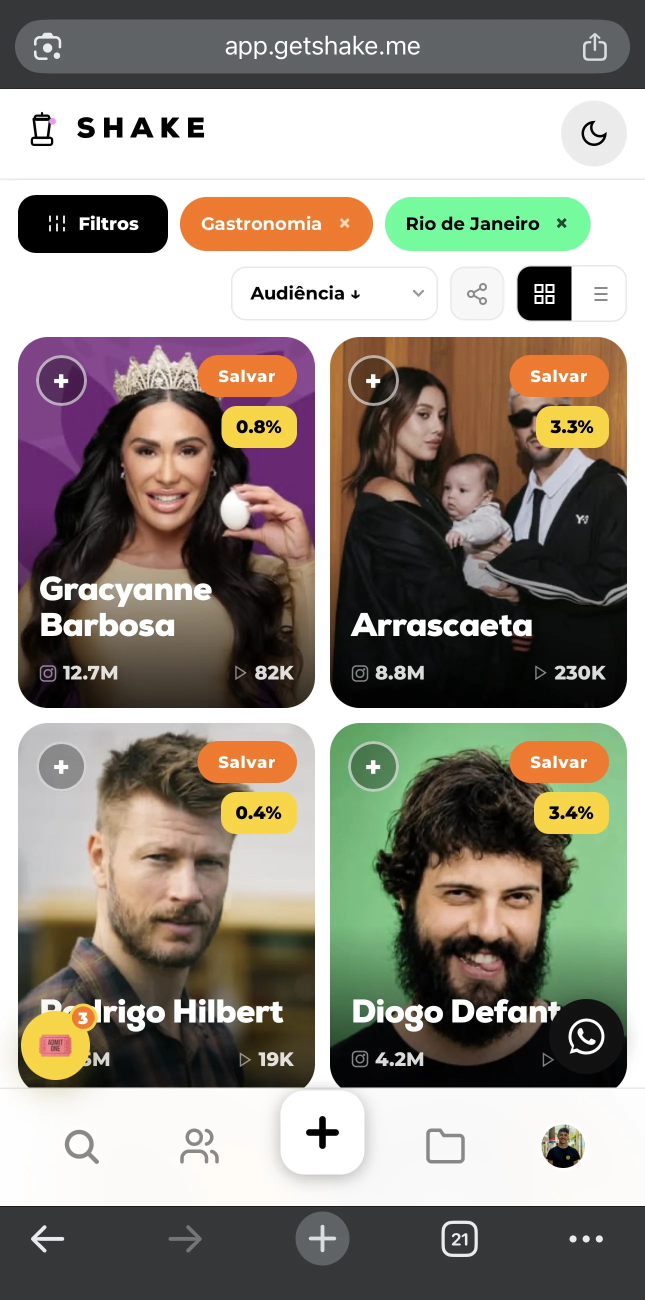 Ranking de creators do Brasil na Shake