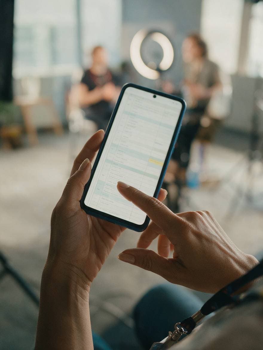 Hand holding a phone with a contact list open